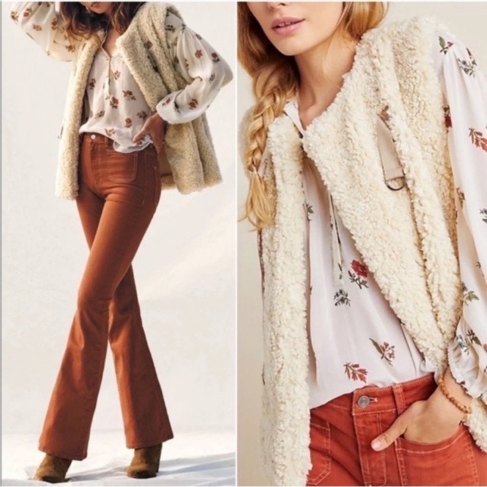 Anthropologie Akemi + Kin Alonna Faux Fur Teddy Plush Vest One Size Cream